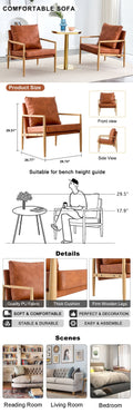 Pu Leather Accent Arm Chair Mid Century Modern Upholstered Armchair With Imitation Solid Wood Color Metal Frame Extra Thick Padded Backrest And Seat Cushion Sofa Chairs For Living Room Sf 010 Brown Foam Pu