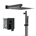 Shower System With Adjustable Slide Bar,12 Inch Wall Mounted Square Shower System With Rough In Valve,Matte Black Matte Black Stainless Steel