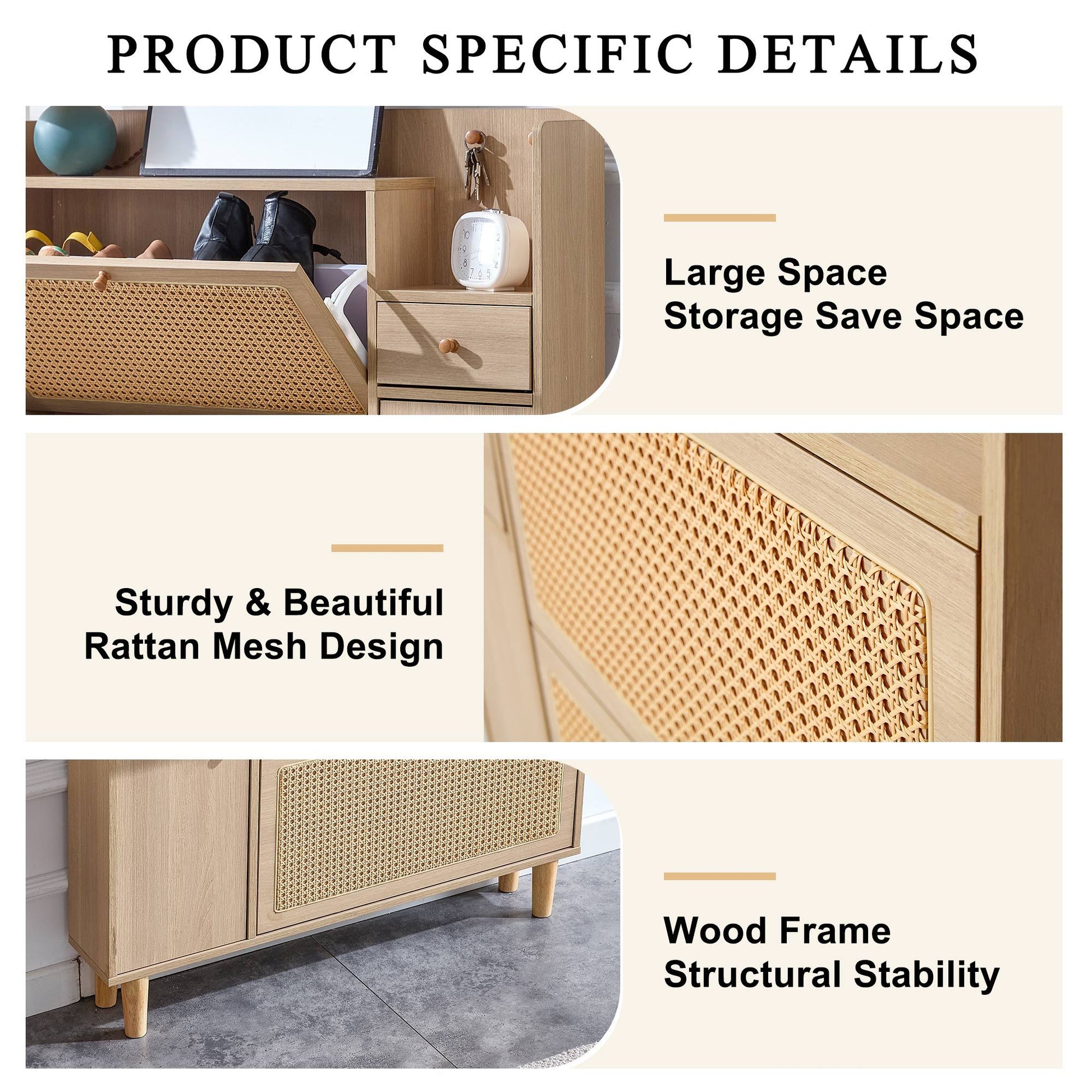 Modern Minimalist Storage Cabinet Mdf Bed Top Cabinet Japanese Rattan Shoe Cabinet, Small Home Furniture. Suitable For Hallways And Living Rooms Natural Mdf