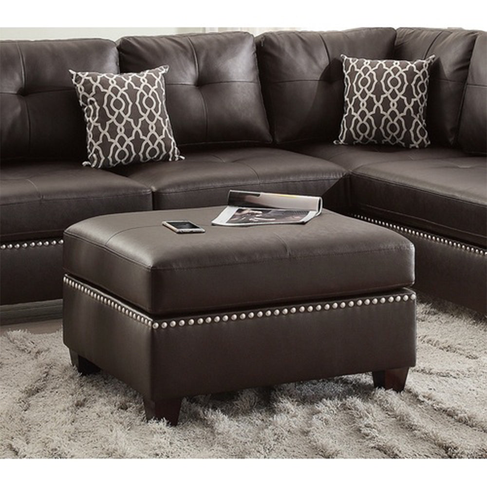 Faux Leather Reversible Sectional Sofa With Ottoman In Espresso Espresso Cushion Back L Shaped Pillow Top Arms Pu Leather