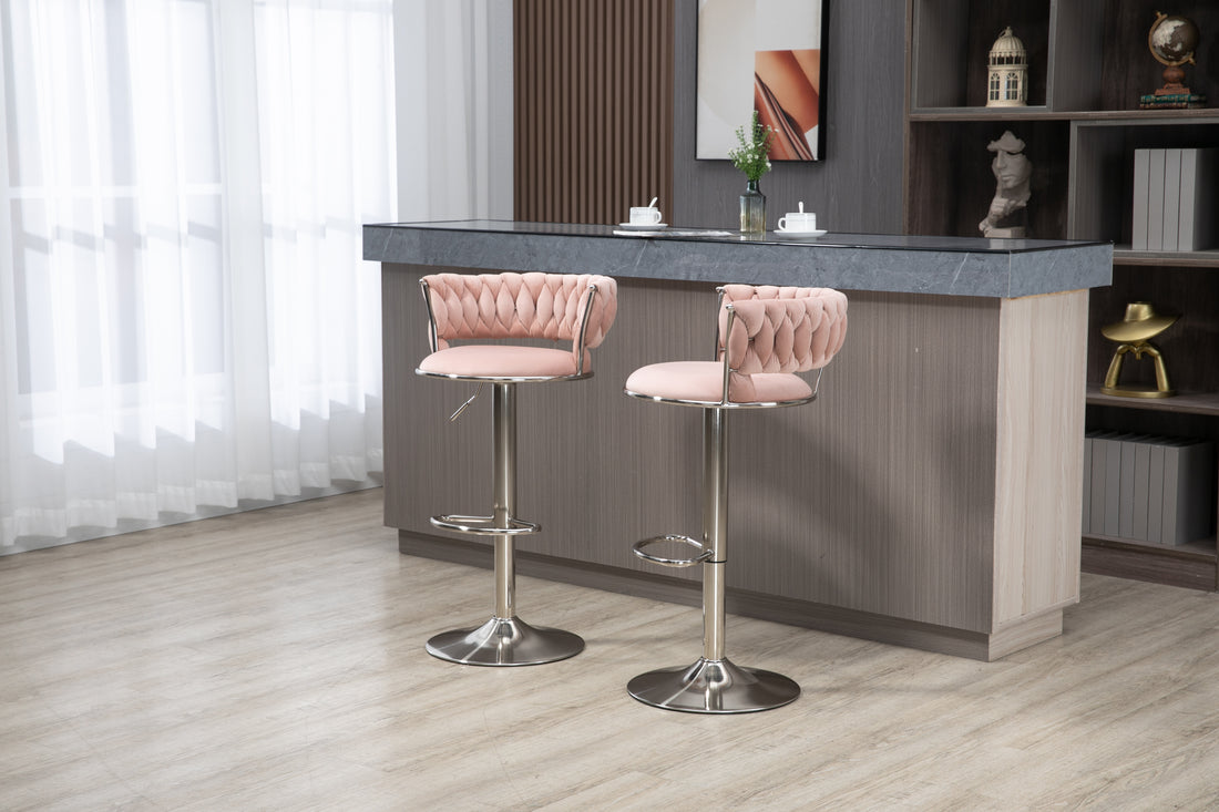 Coolmore Swivel Bar Stools Set Of 2 Adjustable Counter Height Chairs With Footrest For Kitchen, Dining Room 2Pc Set Pink Polyester