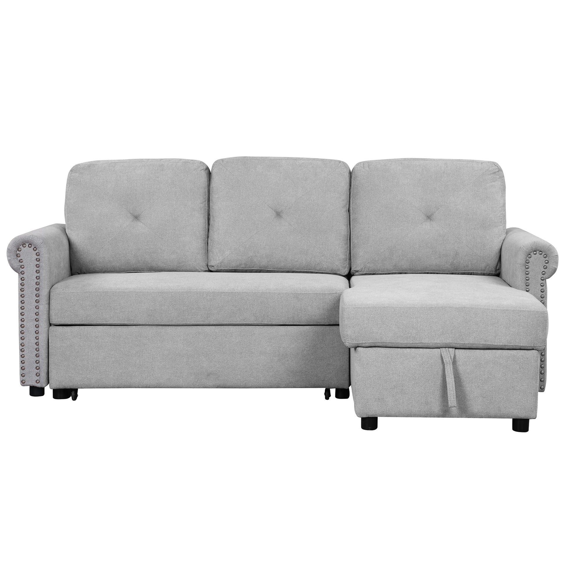 83" Modern Convertible Sleeper Sofa Bed With Storage Chaise,Gray Old Sku:Sg000346Aaa Gray Foam Velvet