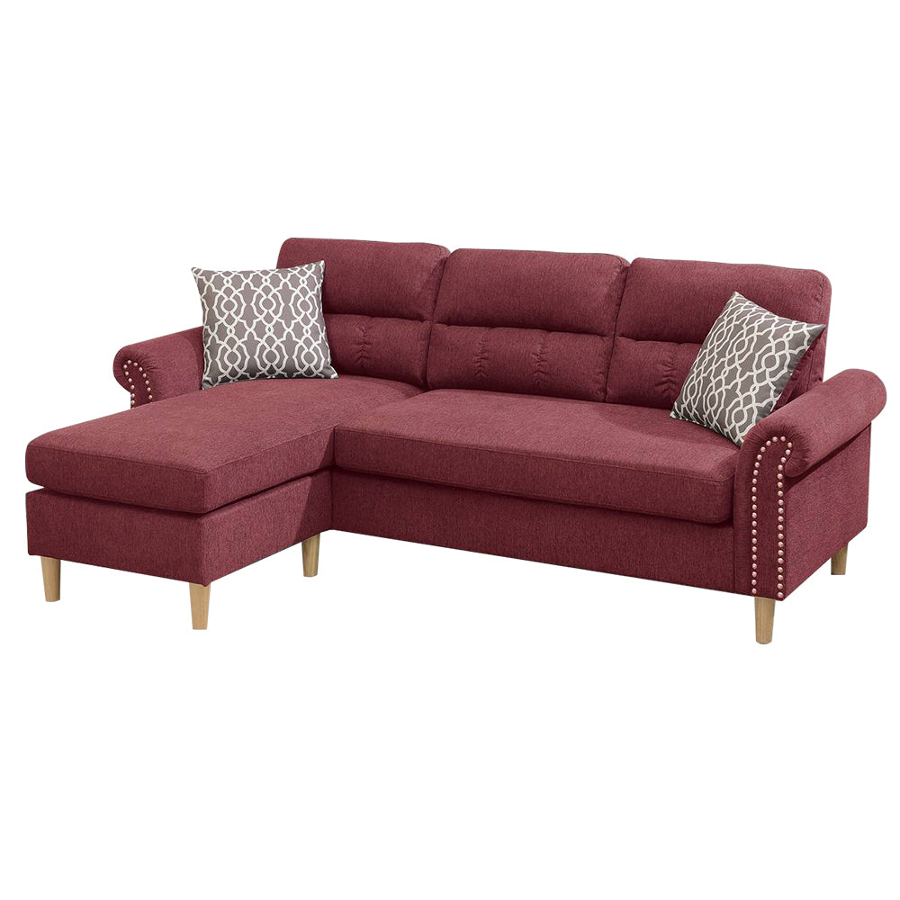 Velvet Reversible Sectional Sofa In Paprika Red Red L Shaped Rolled Arms Velvet