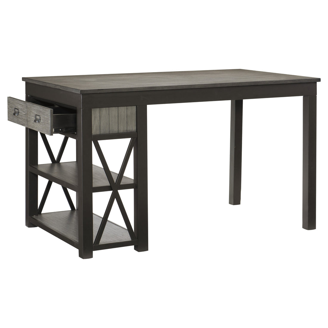 1Pc Counter Height Table With Storage Drawers Display Shelf'S Gray Gunmetal Finish Casual Style Dining Furniture Multicolor Dining Room Metal & Wood