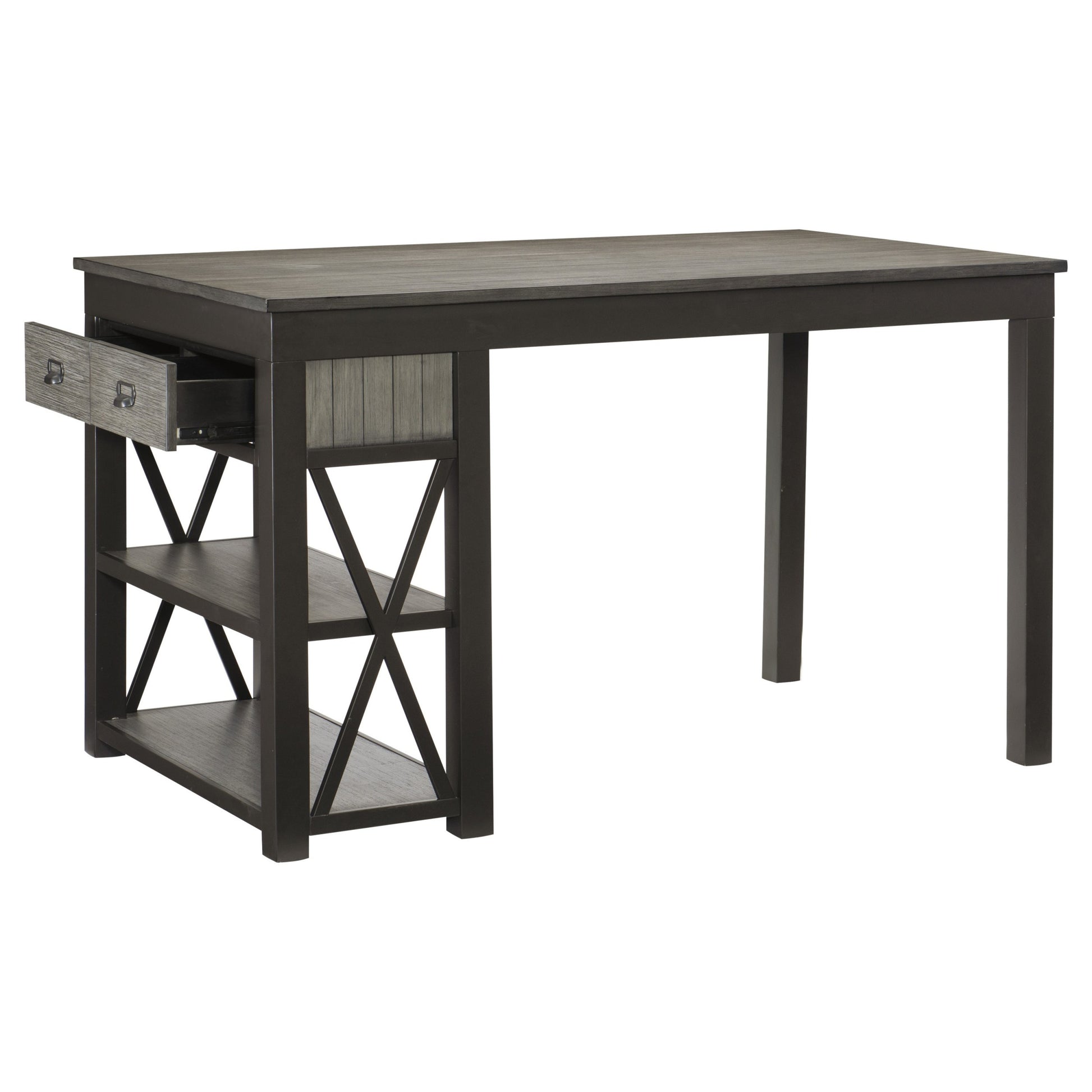 Casual Style Counter Height Dining 4Pc Set Gray Finish Table With Bench And 2X Stools Upholstered Cushion Seat Multifunctional Drawers Shelves Table Dining Kitchen Set Gray Seats 4 Dining Room Casual,Industrial Rectangular Dining Table With Chair And