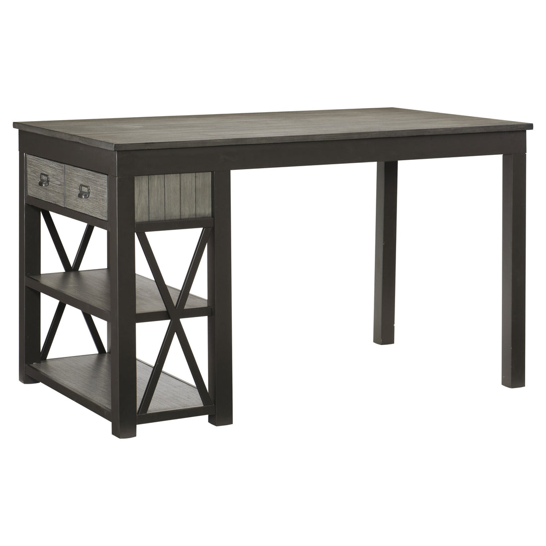 1Pc Counter Height Table With Storage Drawers Display Shelf'S Gray Gunmetal Finish Casual Style Dining Furniture Multicolor Dining Room Metal & Wood