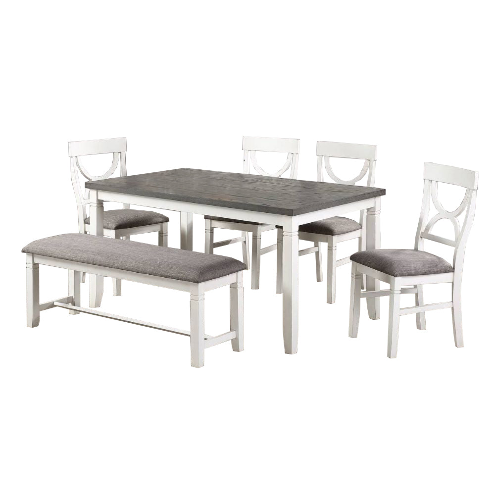 Carrol 6 Piece Wood Dining Set, White And Grey White Seats 6 Transitional 4 Leg Rectangular Rubber Wood