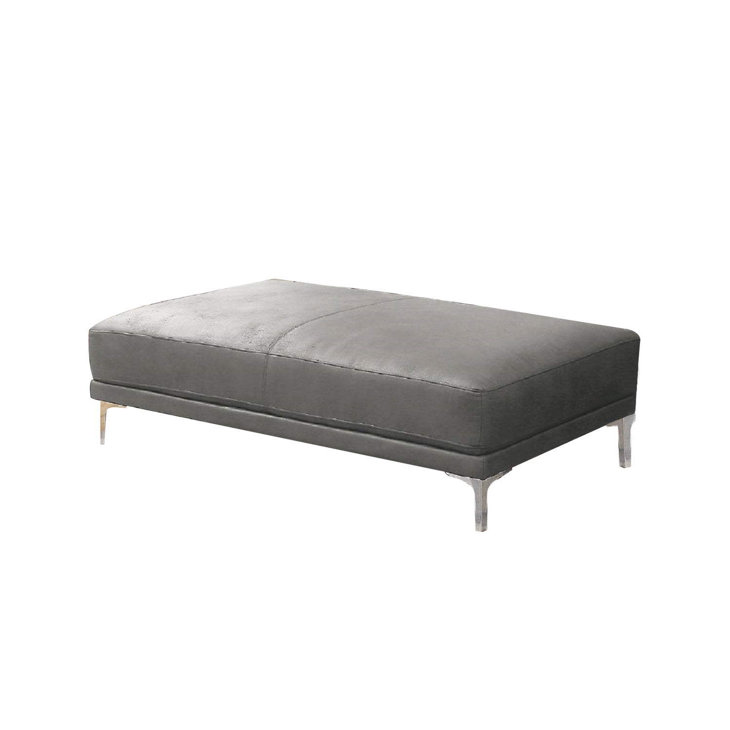 Faux Leather Upholstered Cocktail Ottoman In Antique Grey Finish Gray Solid Contemporary Rectangle Pu Leather