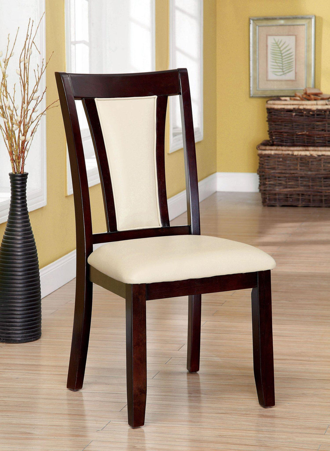 Contemporary Set Of 2 Side Chairs Dark Cherry And Ivory Solid Wood Chair Paddedupholstered Seat Kitchen Dining Room Furniture Ivory Brown Dining Room Contemporary,Modern,Transitional Dining Chairs Solid Wood