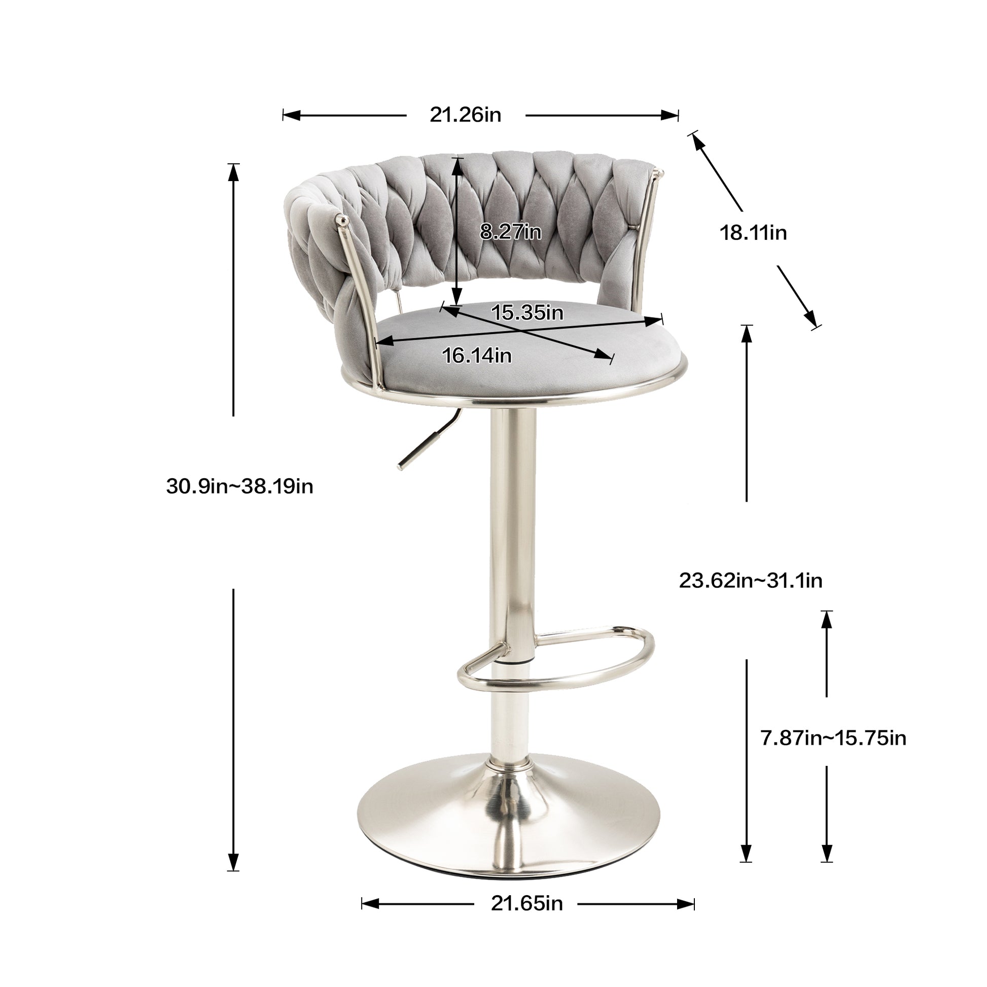 Coolmore Swivel Bar Stools Set Of 2 Adjustable Counter Height Chairs With Footrest For Kitchen, Dining Room 2Pc Set Gray Polyester