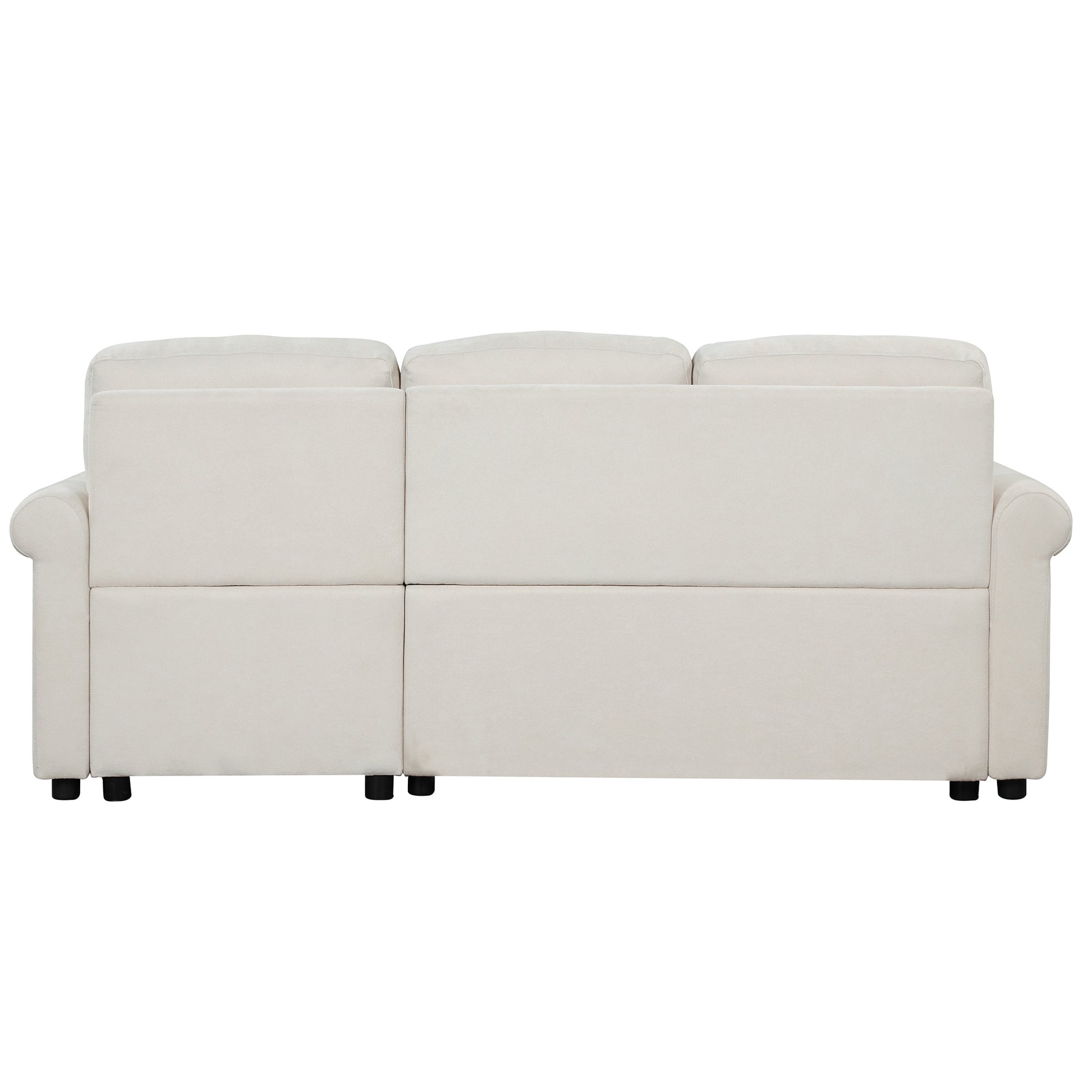 83" Modern Convertible Sleeper Sofa Bed With Storage Chaise,Beige Old Sku:Sg000344Aaa Beige Foam Velvet