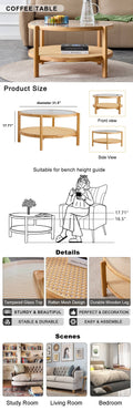 Modern Simple Circular Double Layer Solid Wood Tea Table Rattan Woven Chinese Side Table Small Round Table Suitable For Living Room, Dining Room And Bedroom Natural Wood Solid Wood