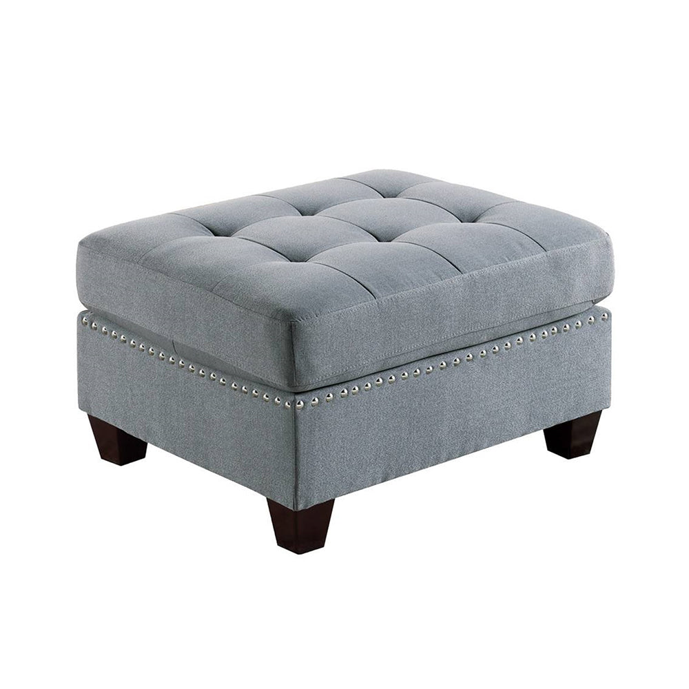 Linen Like Fabric Upholstered Cocktail Ottoman In Grey Grey Solid Rectangle Tufted Fabric