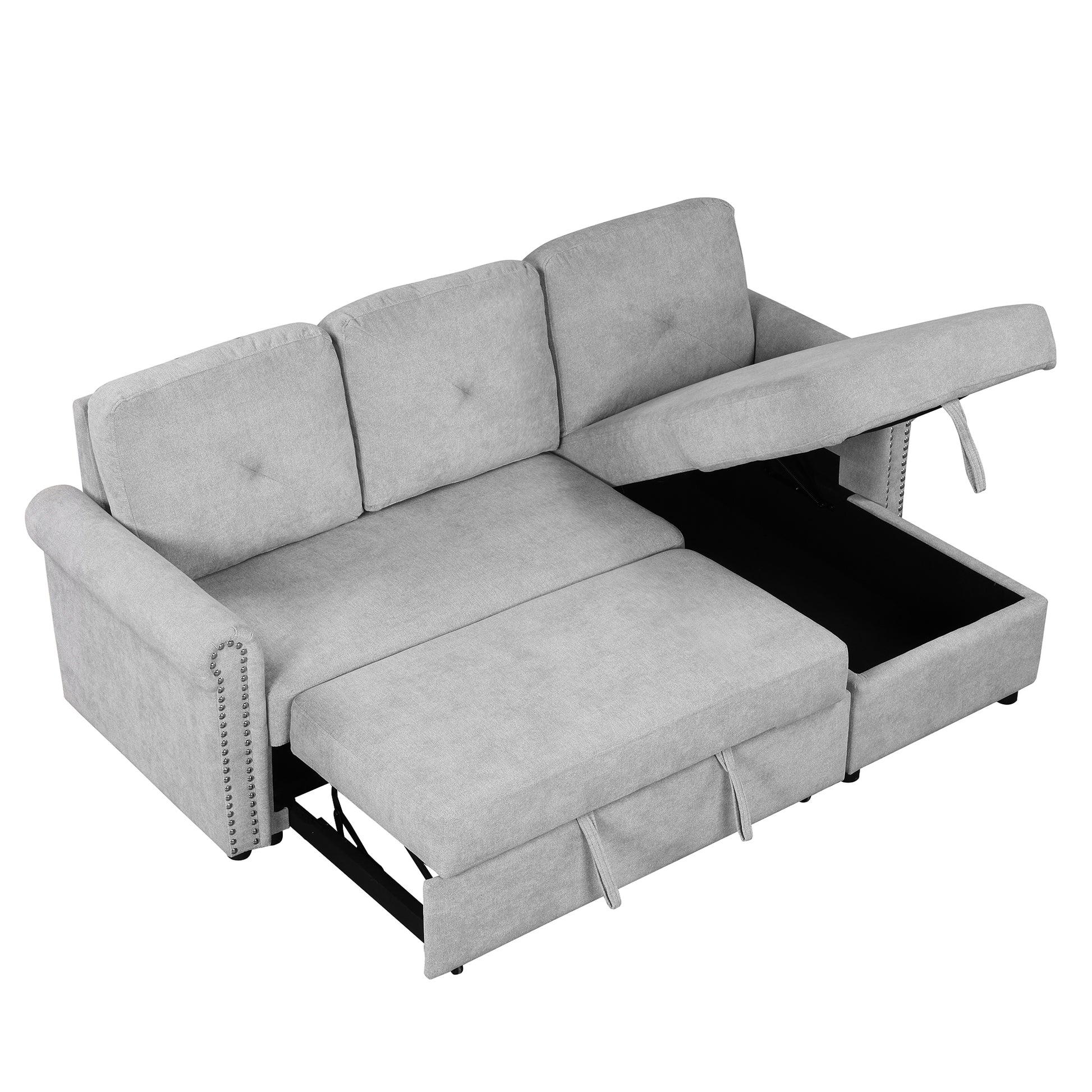 83" Modern Convertible Sleeper Sofa Bed With Storage Chaise,Gray Old Sku:Sg000346Aaa Gray Foam Velvet