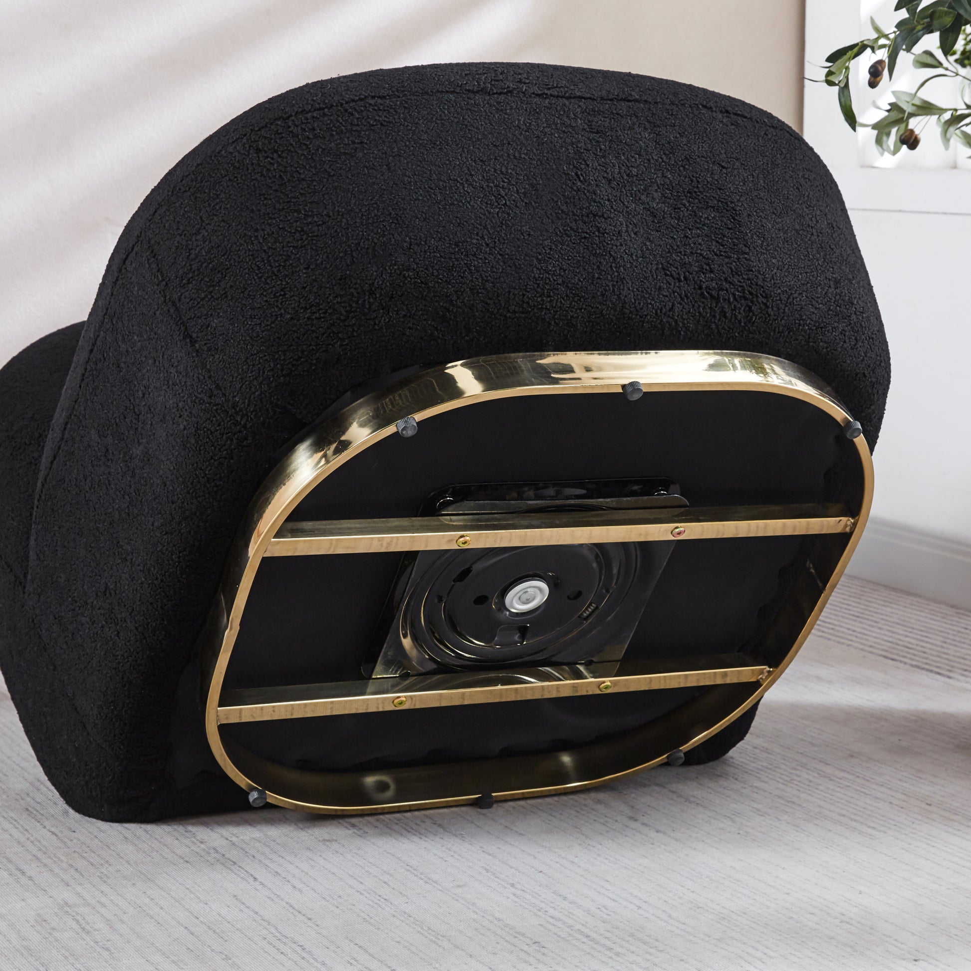 Modern Velvet Swivel Accent Chair, Swivel Barrel Chair With Gold Finish Stainless Steel Base Black Polyester