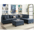 Fabric Cocktail Ottoman With Button Tufted Seat In Dark Blue Dark Blue Solid Backless Rectangle Tufted Fabric