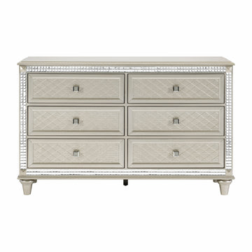 Luxury Champagne Finish Dresser Of 6 Drawers 1Pc Glamorous Crystal Diamond Pattern Knobs Stylish Bedroom Furniture Champagne 5 Drawers & Above Bedroom Ball Bearing Glides Glam,Modern Wood