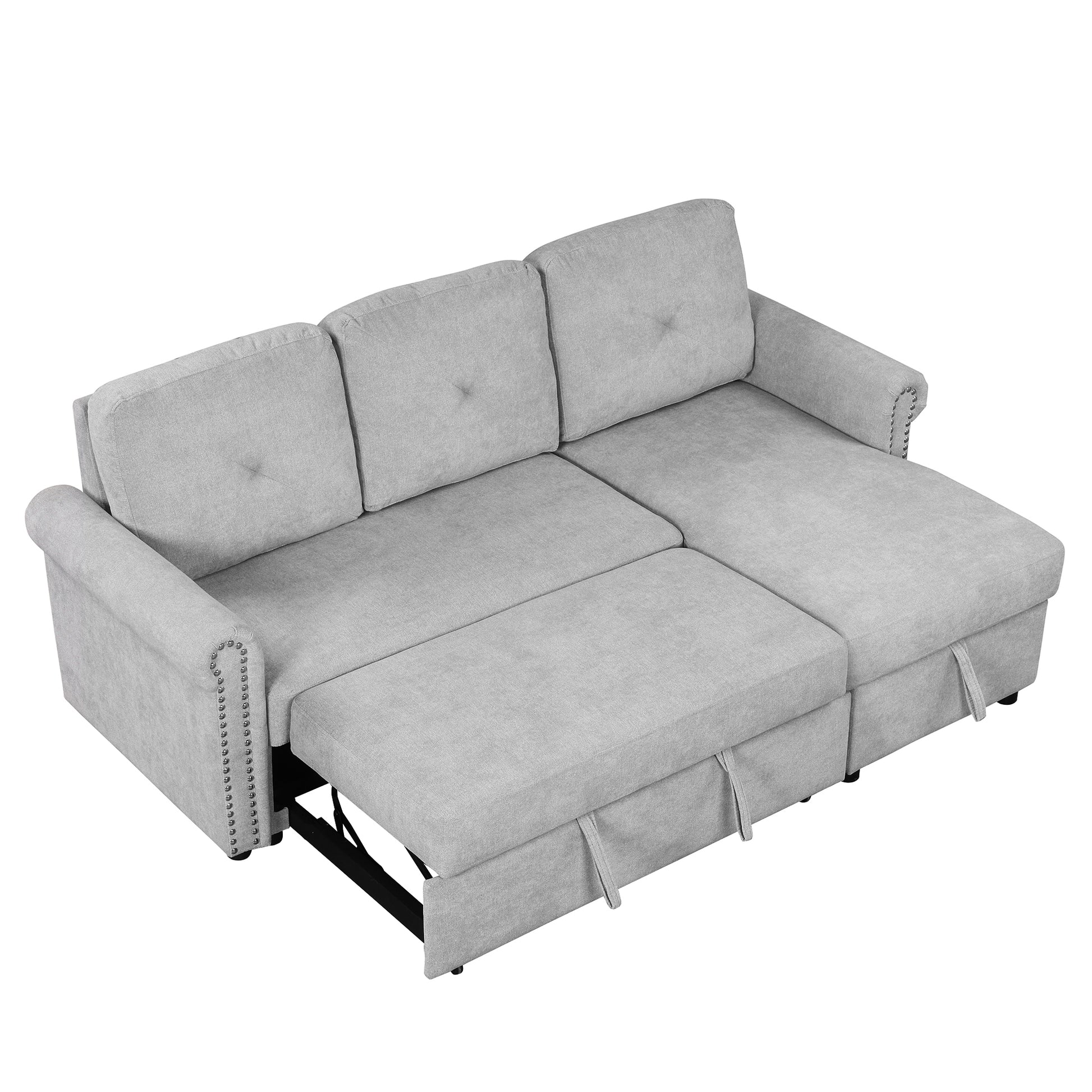 83" Modern Convertible Sleeper Sofa Bed With Storage Chaise,Gray Old Sku:Sg000346Aaa Gray Foam Velvet