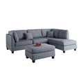 Polyfiber Reversible Sectional Sofa With Ottoman In Grey Gray Polyester L Shaped Polyester