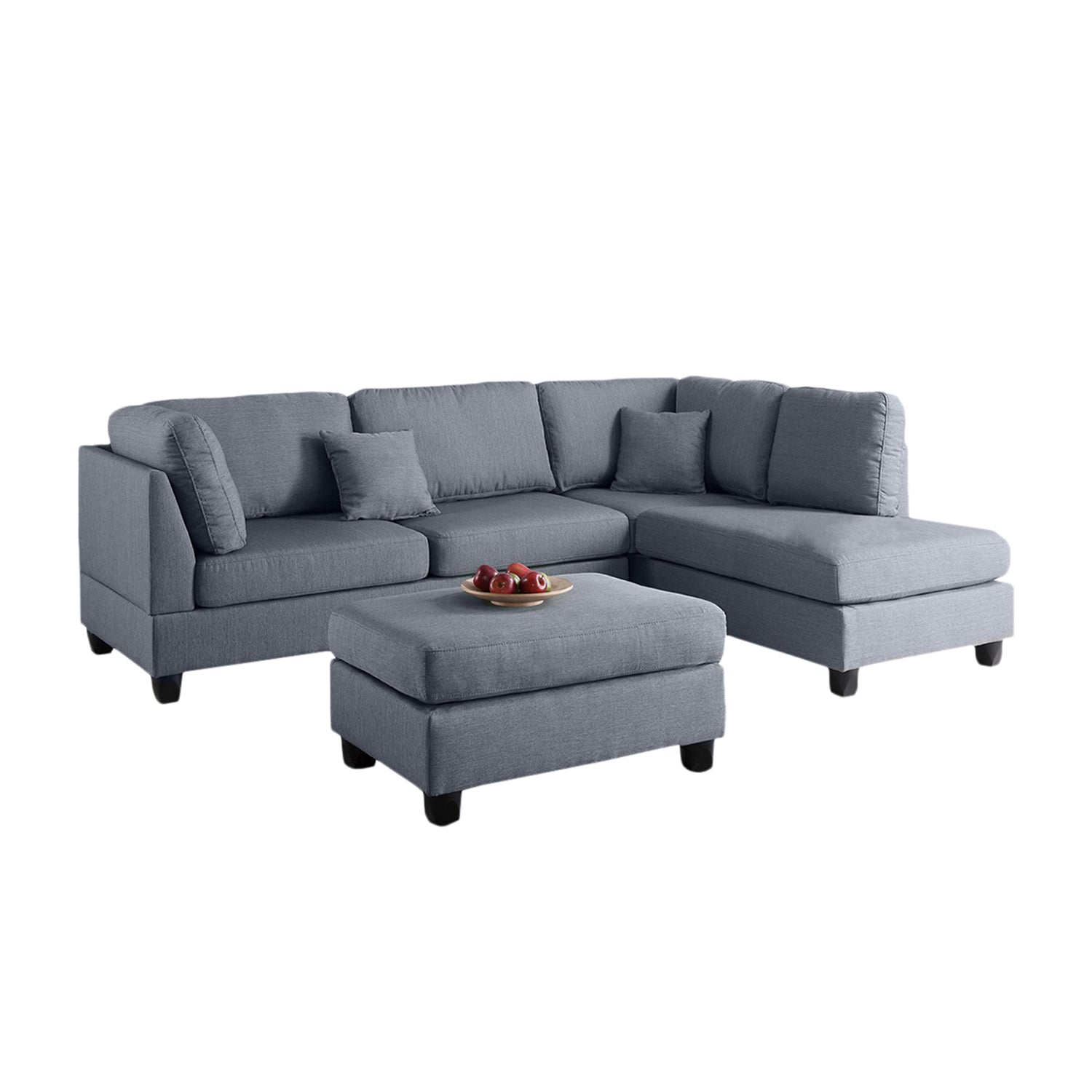 Polyfiber Reversible Sectional Sofa With Ottoman In Grey Gray Polyester L Shaped Polyester