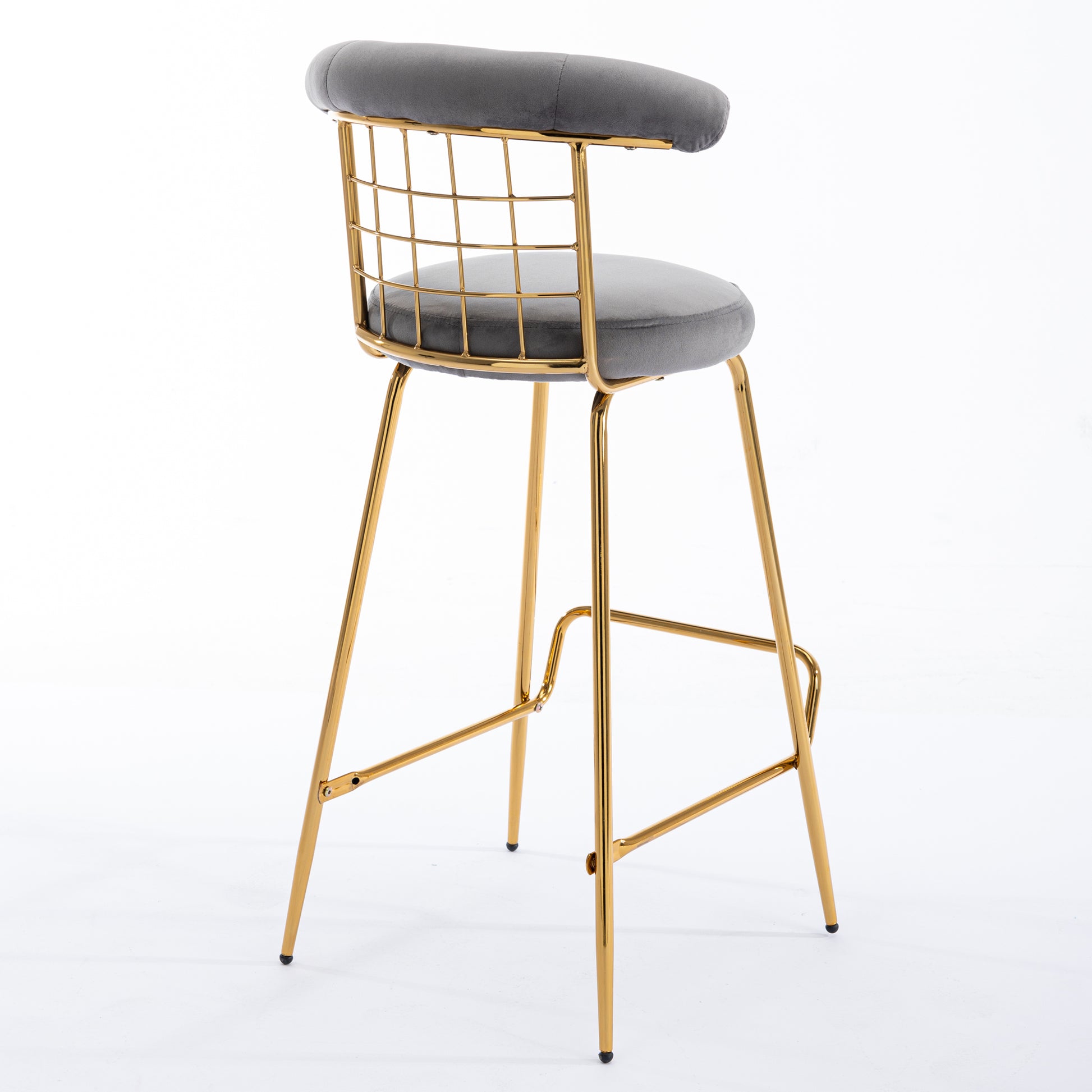 Bar Stool Set Of 2, Luxury Velvet High Bar Stool With Metal Legs And Soft Back, Pub Stool Chairs Armless Modern Kitchen High Dining Chairs With Metal Legs, Grey Gray Velvet