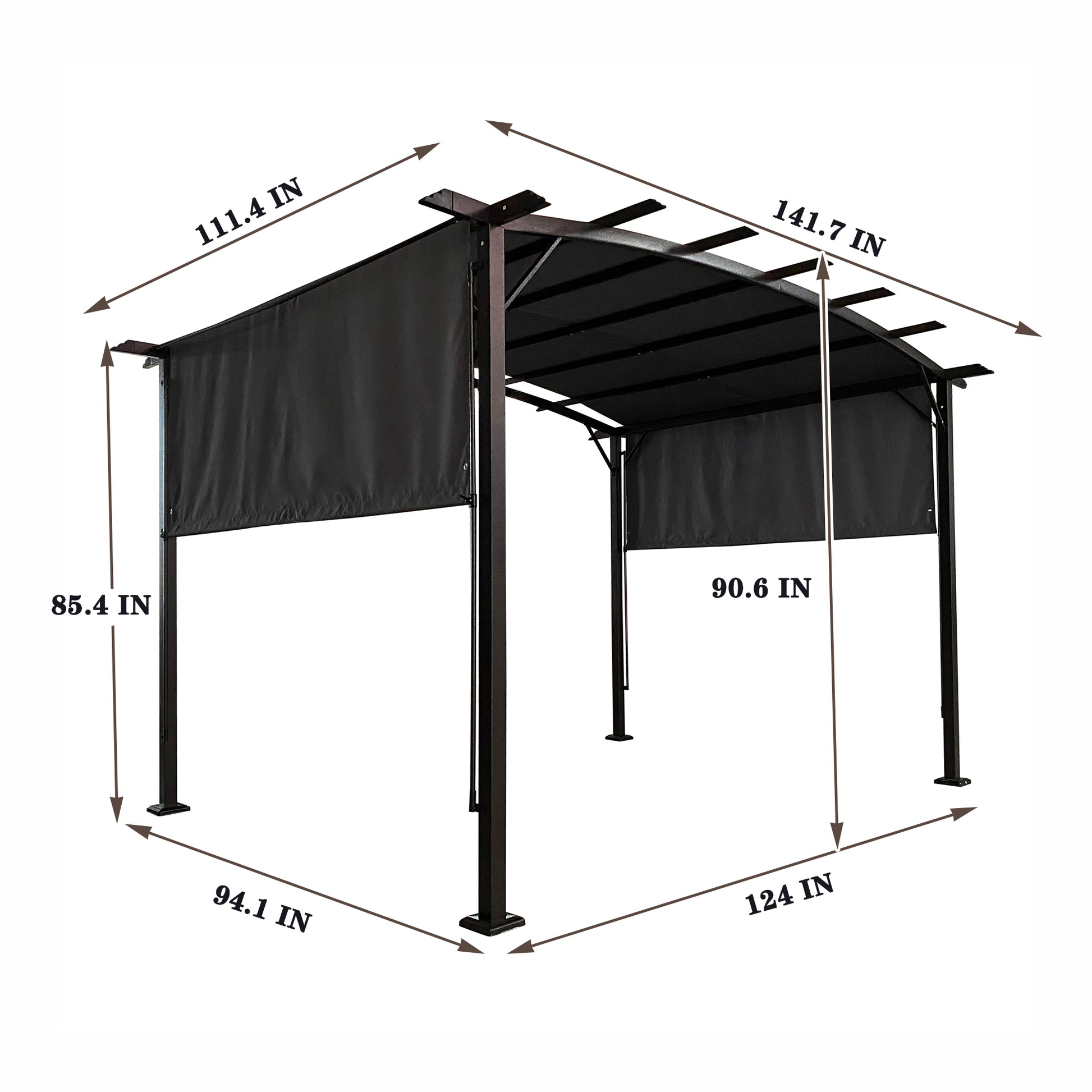 12 X 9 Ft Outdoor Pergola Patio Gazebo,Retractable Shade Canopy,Steel Frame Grape Gazebo,Sun Shelter Pergola For Gardens,Terraces,Backyard Same As W419S00033 Gray Steel