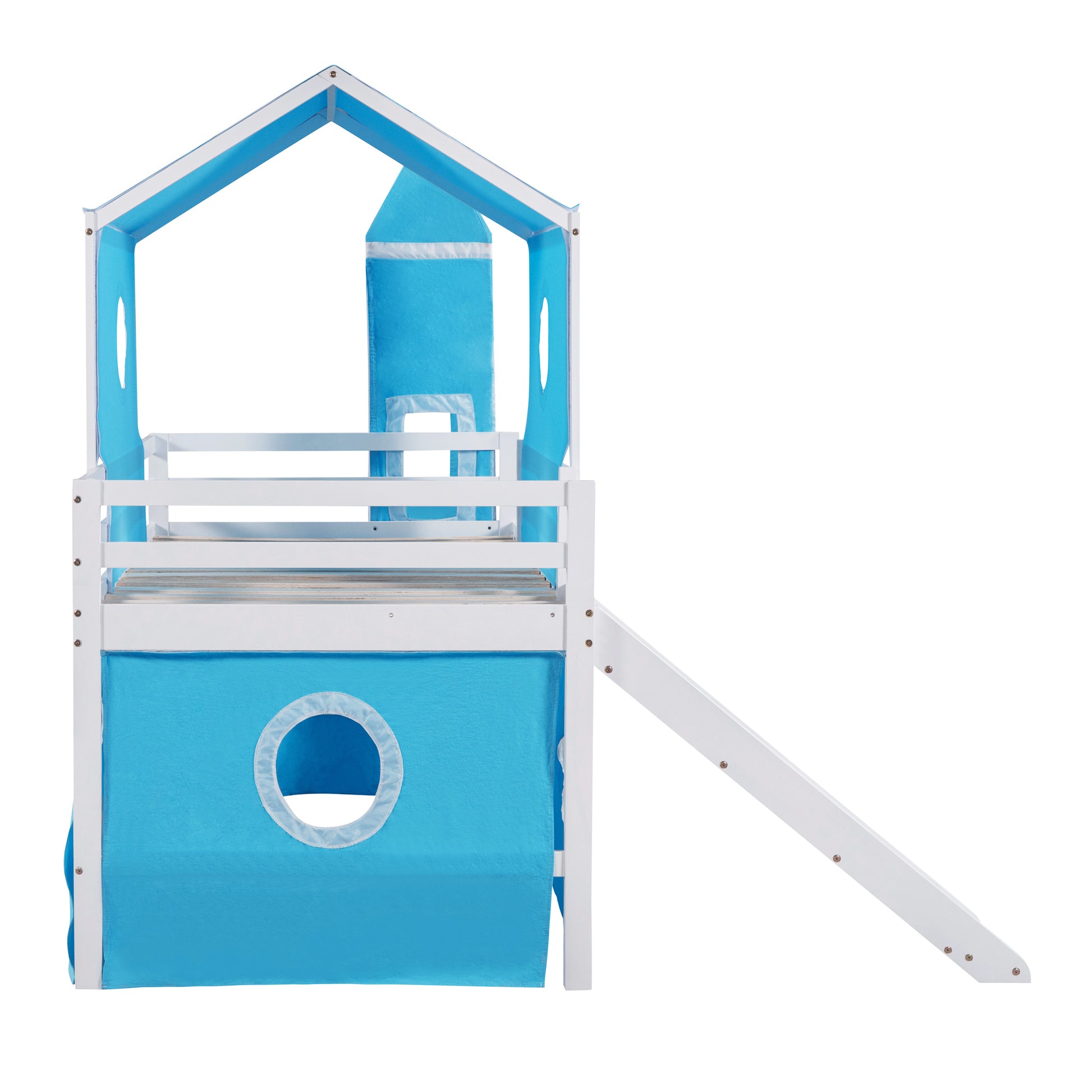 Twin Size Loft Bed With Slide Blue Tent And Tower Blue Twin Blue Solid Wood