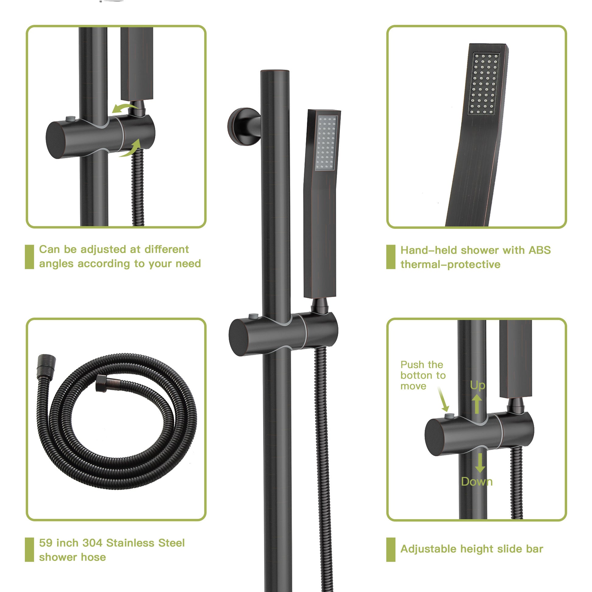 Shower System With Adjustable Slide Bar,16 Inch Ceiling Mounted Square Shower System With Rough In Valve, Oil Rubber Bronze Oil Rubbed Bronze Stainless Steel