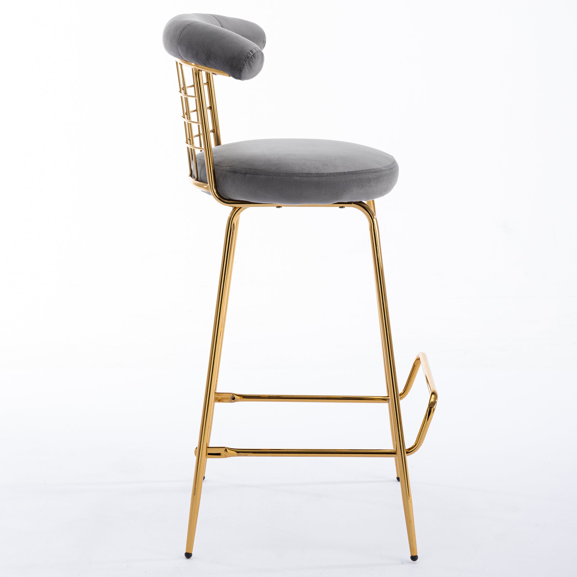Bar Stool Set Of 2, Luxury Velvet High Bar Stool With Metal Legs And Soft Back, Pub Stool Chairs Armless Modern Kitchen High Dining Chairs With Metal Legs, Grey Gray Velvet