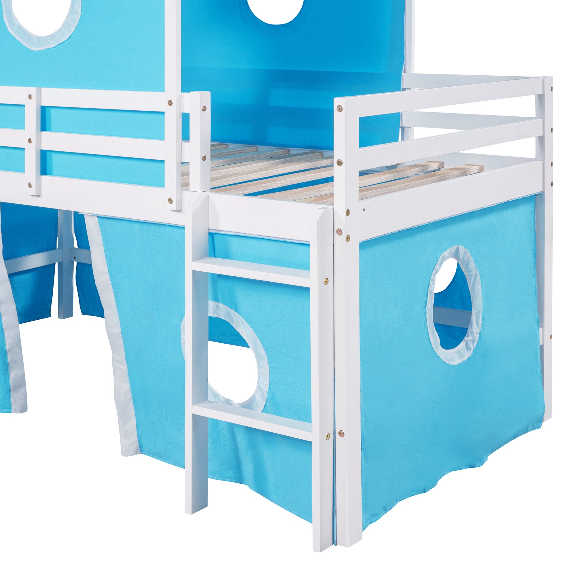 Twin Size Loft Bed With Slide Blue Tent And Tower Blue Twin Blue Solid Wood