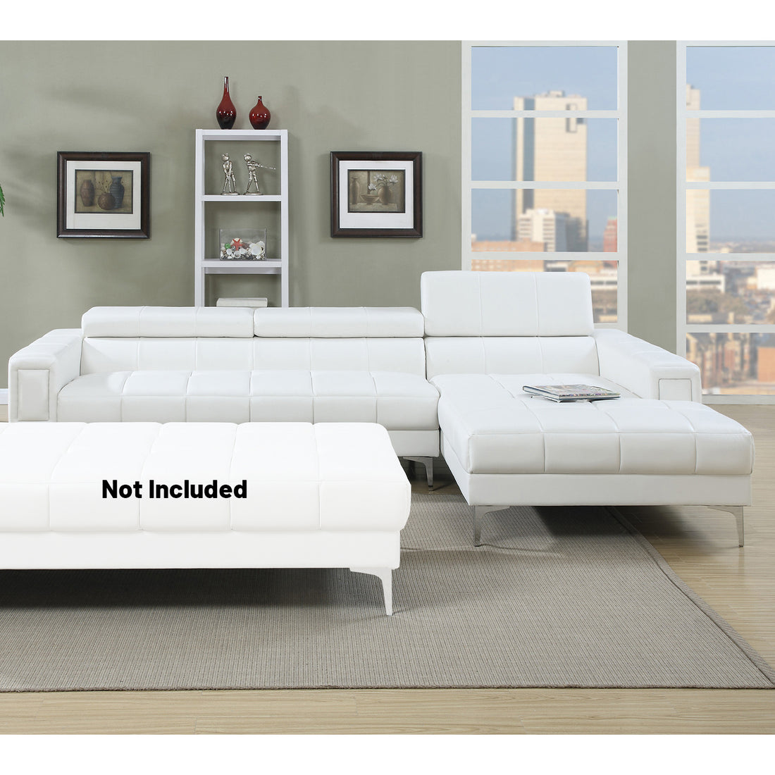 Bonded Leather Sectional Sofa With Adjustable Headrest In White White Contemporary L Shaped Square Arms Pu Leather