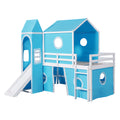 Twin Size Loft Bed With Slide Blue Tent And Tower Blue Twin Blue Solid Wood