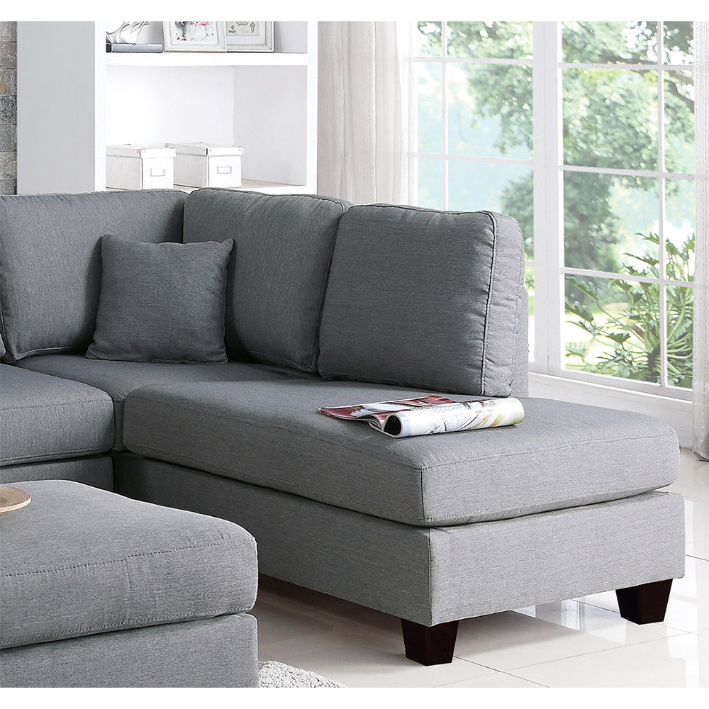 Polyfiber Reversible Sectional Sofa With Ottoman In Grey Gray Polyester L Shaped Polyester