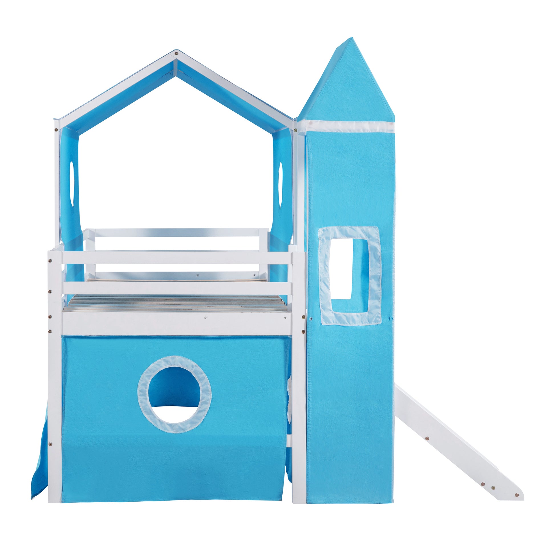 Twin Size Loft Bed With Slide Blue Tent And Tower Blue Twin Blue Solid Wood