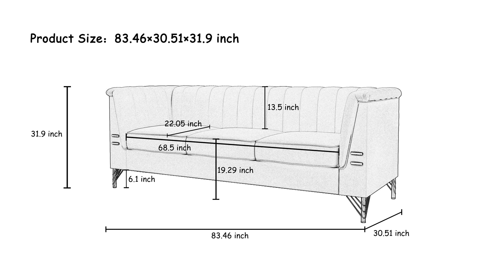 Fx P82 Be Sofa Modern Chenille Sofa, 82.67" Upholstered Couch With Bolster Armrest, 3 Seat Sofa For Living Room, Bedroom, Office, Apartment, Dorm, Beige Beige Velvet 3 Seat