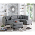 Polyfiber Reversible Sectional Sofa With Ottoman In Grey Gray Polyester L Shaped Polyester