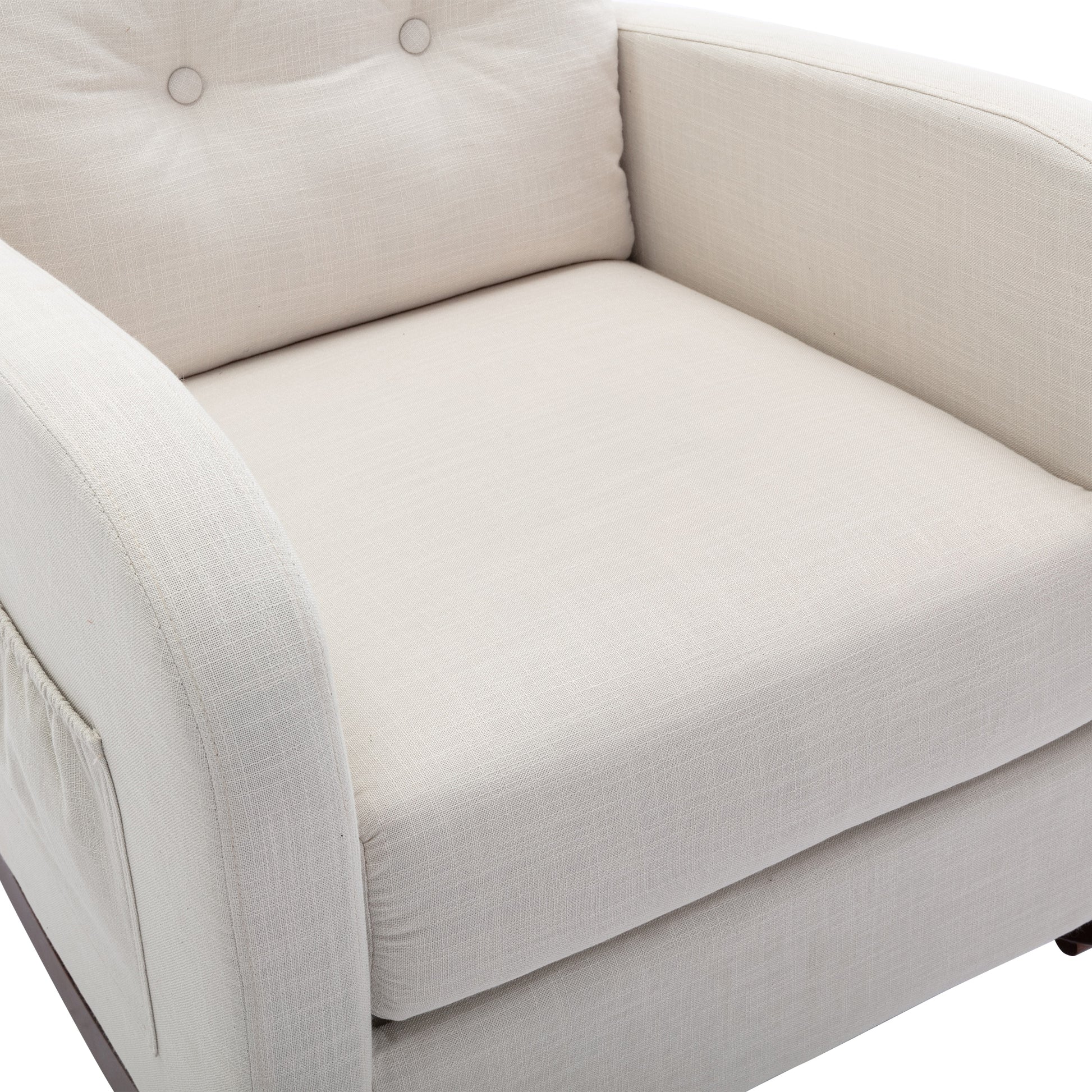 High Back Rocking Chair Nursery Chair .Comfortable Rocker Fabric Padded Seat .Modern High Back Armchair Beige Polyester