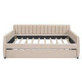 Full Size Upholstered Daybed With Trundle And Wood Slat Support, Beige Beige Velvet