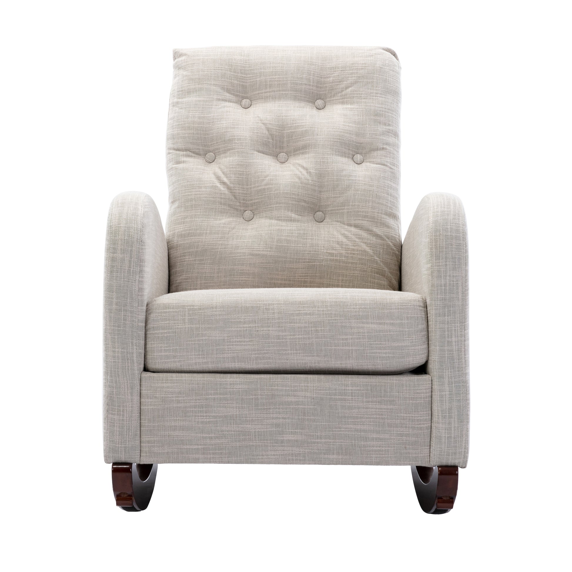 High Back Rocking Chair Nursery Chair .Comfortable Rocker Fabric Padded Seat .Modern High Back Armchair Light Gray Polyester