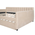 Full Size Upholstered Daybed With Trundle And Wood Slat Support, Beige Beige Velvet