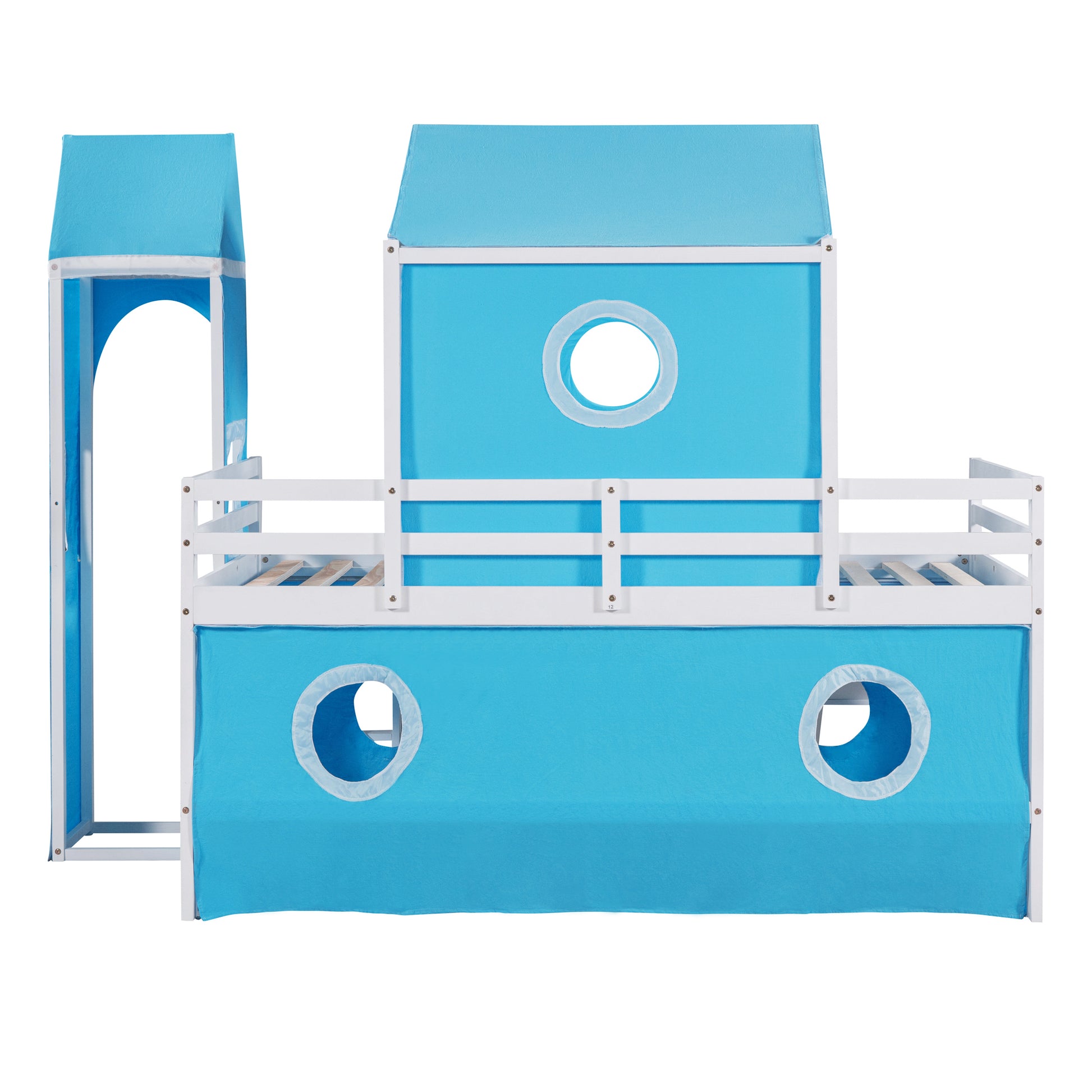 Twin Size Loft Bed With Slide Blue Tent And Tower Blue Twin Blue Solid Wood