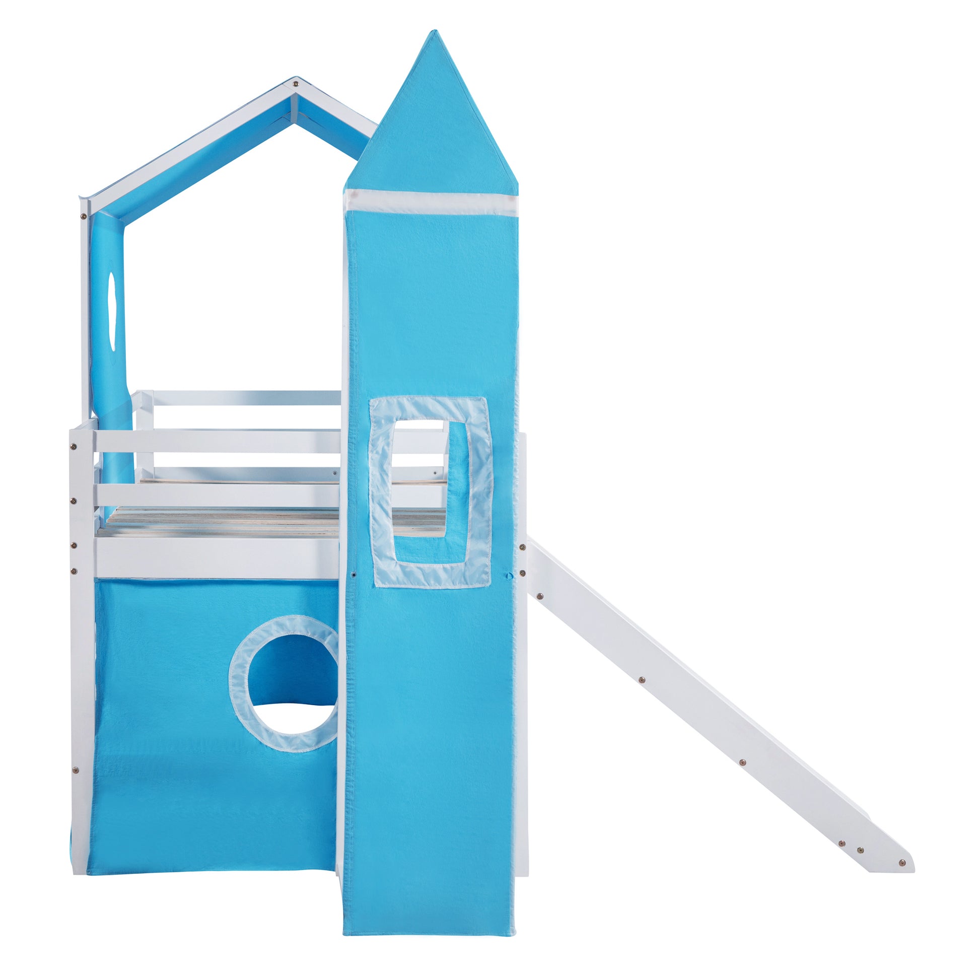 Twin Size Loft Bed With Slide Blue Tent And Tower Blue Twin Blue Solid Wood