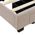 Queen Size Storage Bed Linen Upholstered Platform Bed With 3 Drawers Beige Beige Upholstered