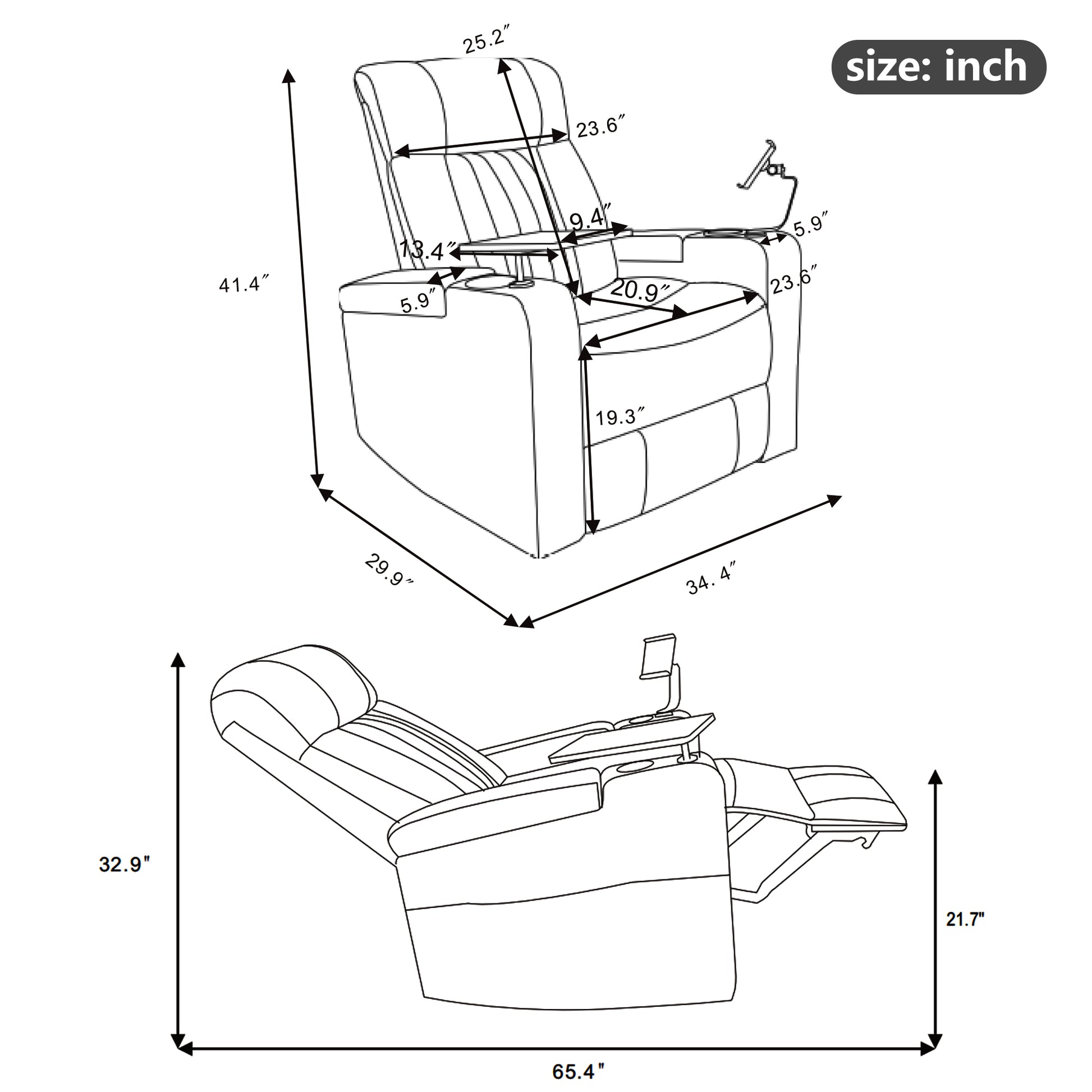 Premium Power Recliner With Storage Arms, Cupholders, Swivel Tray Table And Cell Phone Stand,Brown Old Sku:Sg000450Aaa Brown Foam Pu