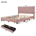 Queen Size Storage Bed Linen Upholstered Platform Bed With 3 Drawers Pink Pink Upholstered