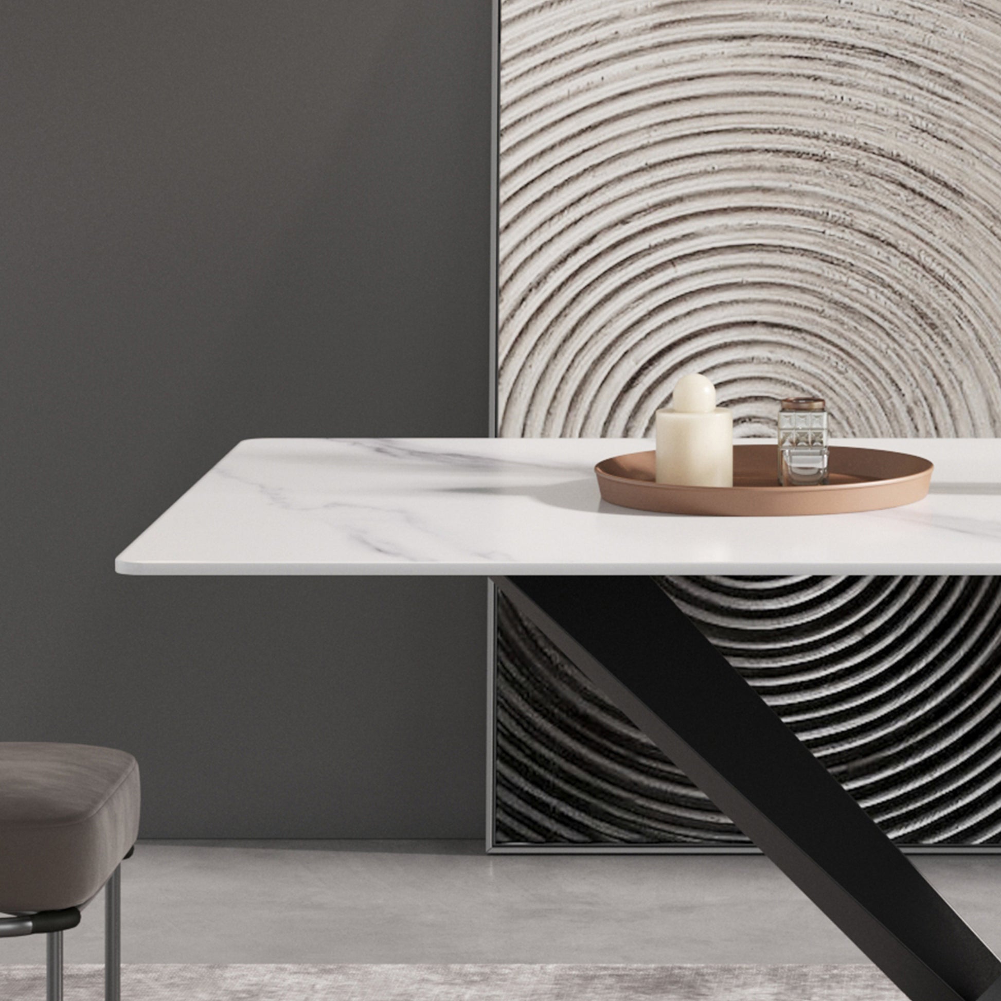 63 Inch Modern Artificial Stone White Straight Edge Black Metal X Leg Dining Table 6 People White Metal Sintered Stone