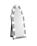 Noralie Accent Floor Mirror In Mirrored & Faux Diamonds 97986 Silver Glass