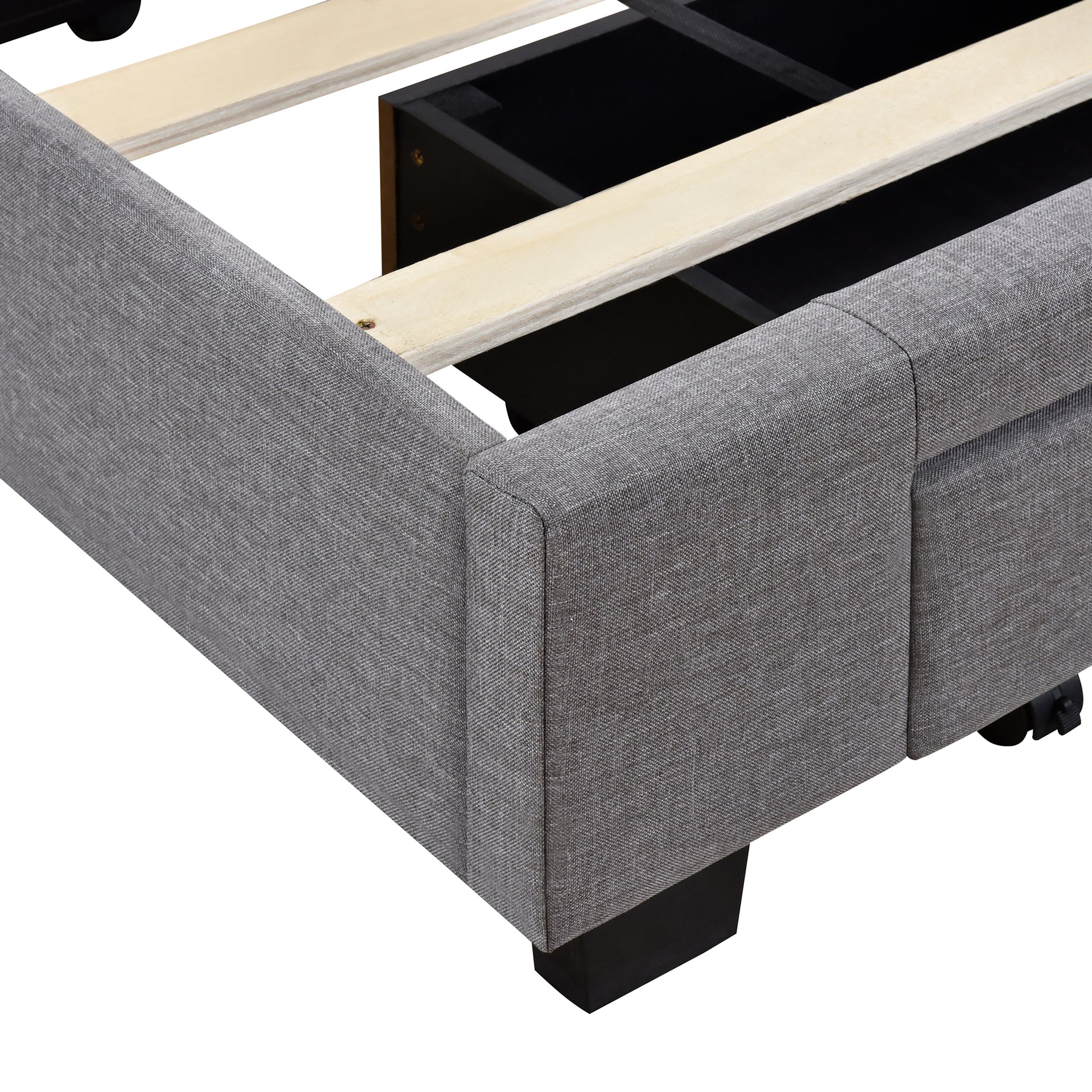 Queen Size Storage Bed Linen Upholstered Platform Bed With 3 Drawers Gray Gray Upholstered