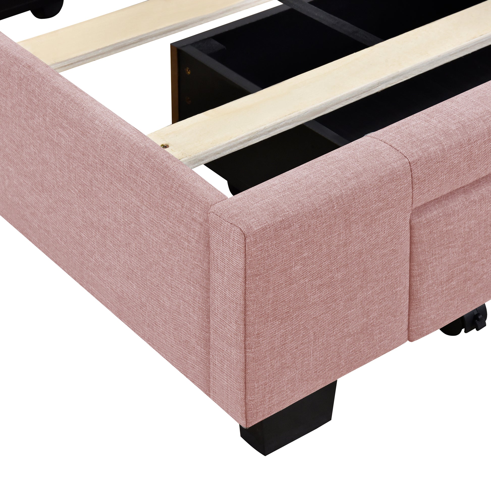 Queen Size Storage Bed Linen Upholstered Platform Bed With 3 Drawers Pink Pink Upholstered