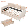 Twin Size Upholstered Daybed With Drawers, Wood Slat Support, Beige Beige Velvet